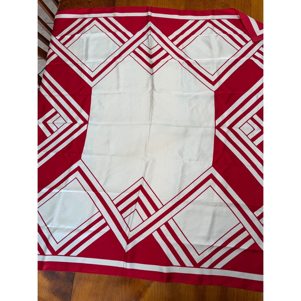 Oscar de la Renta 100% Silk Geometric Square Scarf Red White‎ Designer 34x34